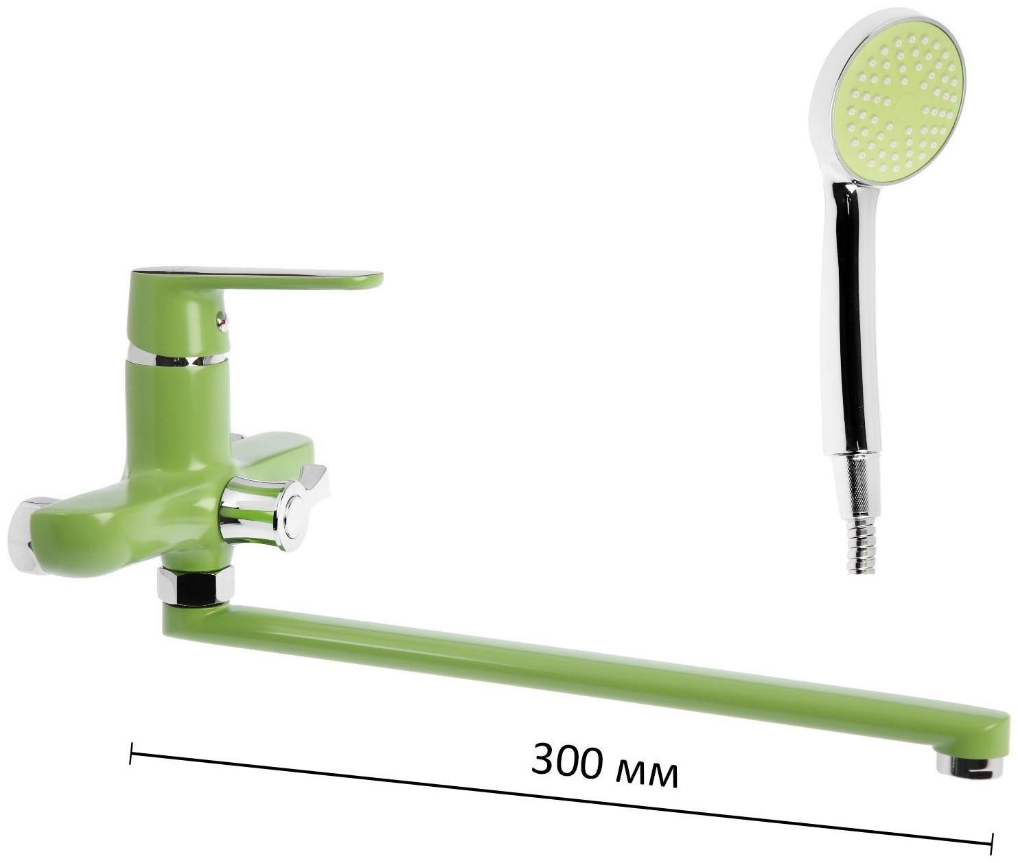 Смеситель для ванны Accoona A7166K, однорычажный, дивертор в корпусе, 35 см, зеленый