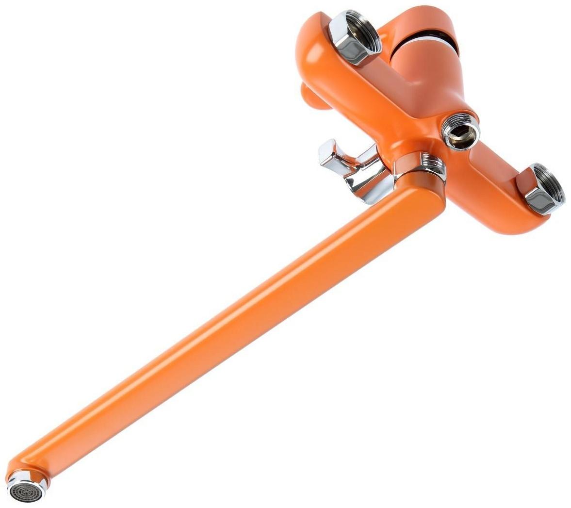 Смеситель для ванны Accoona A7166P, однорычажный, дивертор в корпусе, 30 см, оранжевый