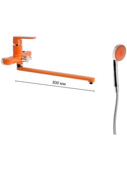 Смеситель для ванны Accoona A7166P, однорычажный, дивертор в корпусе, 30 см, оранжевый