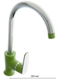 Смеситель для кухни Accoona A4566K, однорычажный, высокий излив, с гайкой, зеленый
