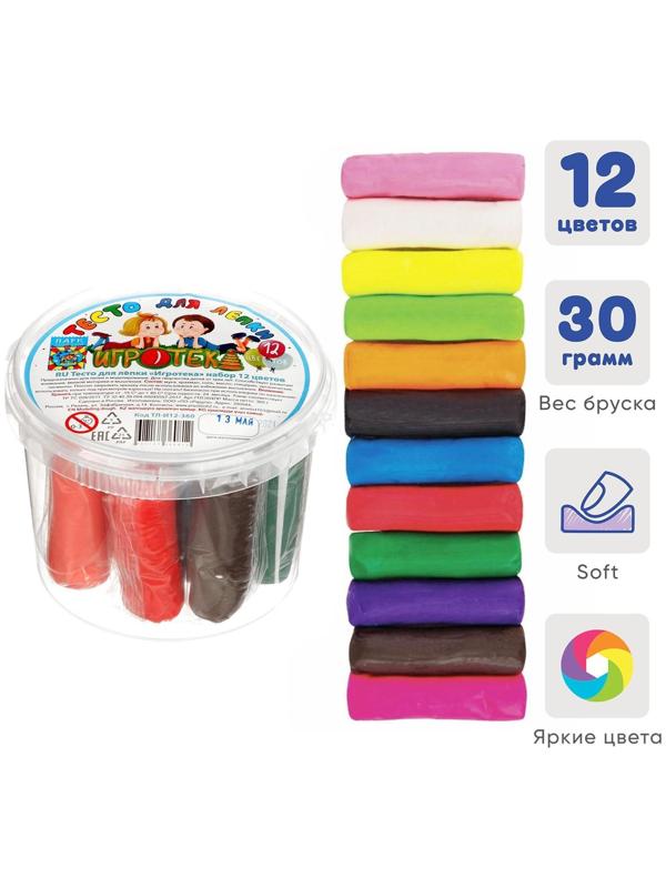 Тесто для лепки 12 цветов, 360 г, 