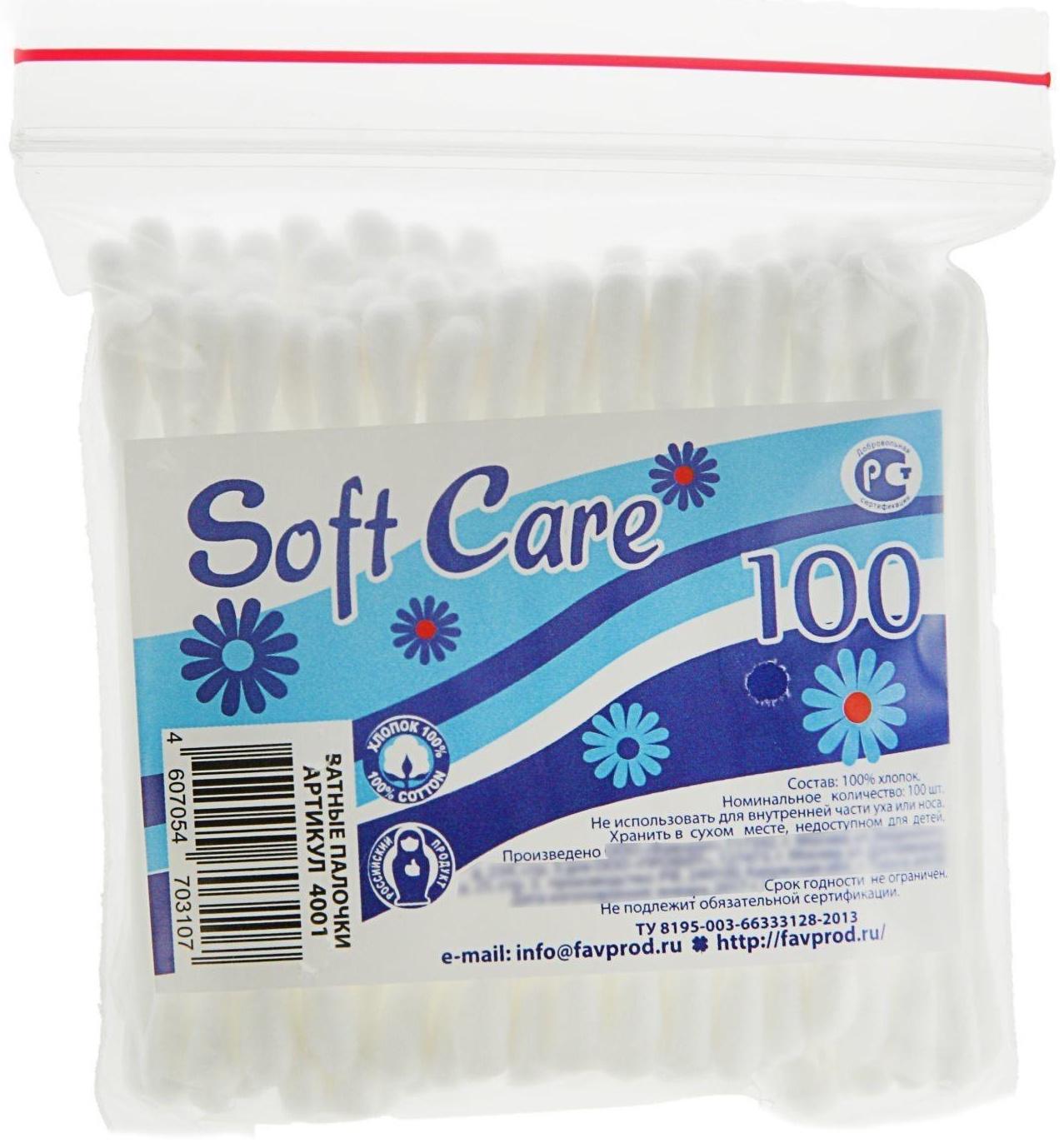 Ватные палочки Soft Care, 100 шт.