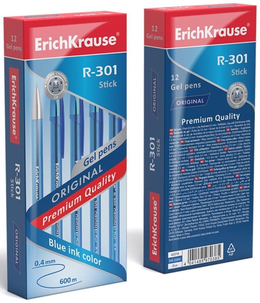 Ручка гелевая R-301 Original Gel, узел 0.5 мм, чернила синие, длина линии письма 600 метров
