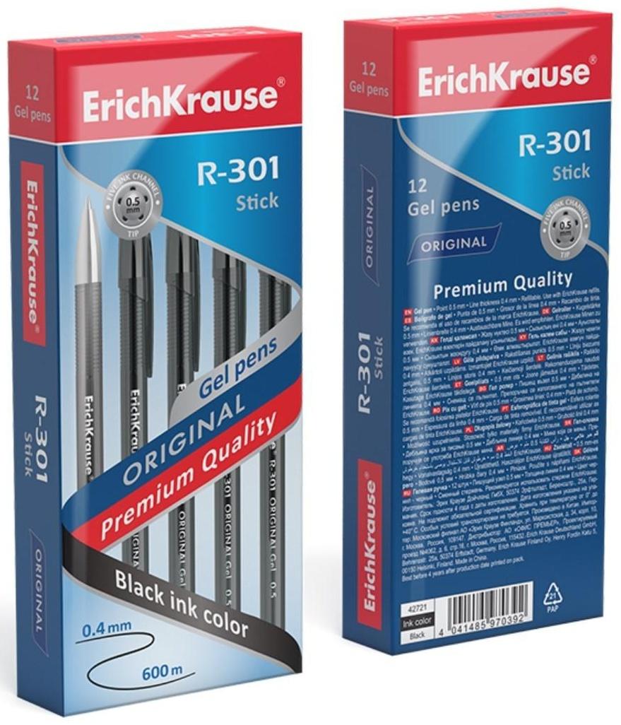 Ручка гелевая R-301 Original Gel, узел 0.5 мм, чернила чёрные, длина линии письма 600 метров