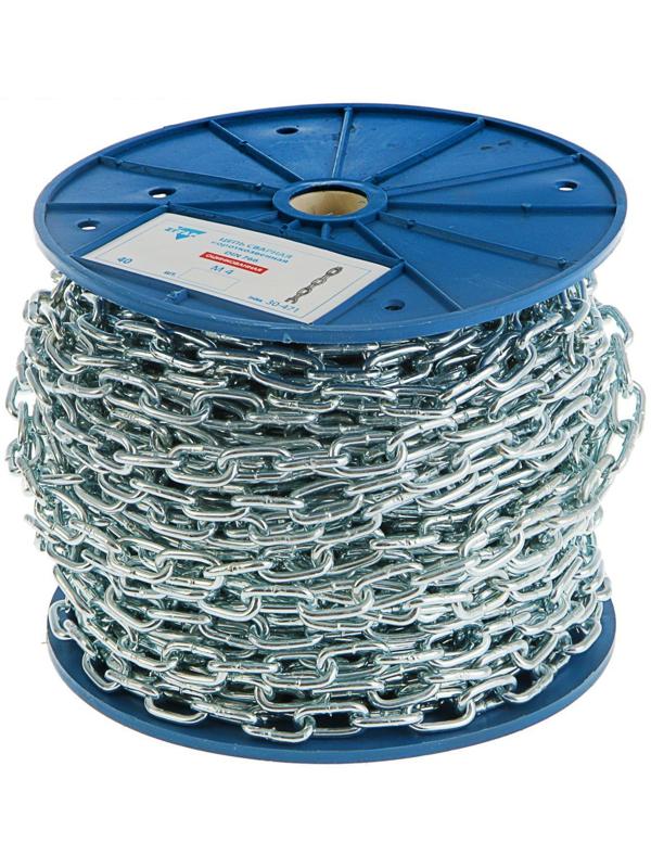 Цепь сварная короткозвенная DIN 766, d=4 мм, оцинкованная, в катушке 40 м