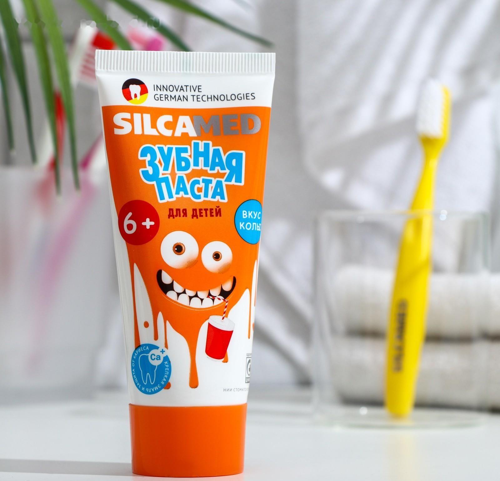 Зубная паста Silcamed со вкусом Колы, 65 г + зубная щетка 1 шт., набор