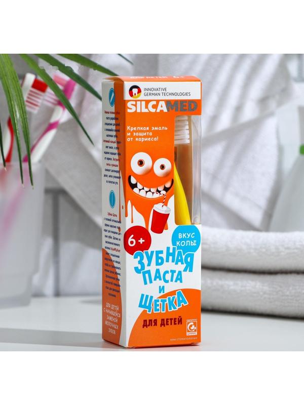Зубная паста Silcamed со вкусом Колы, 65 г + зубная щетка 1 шт., набор