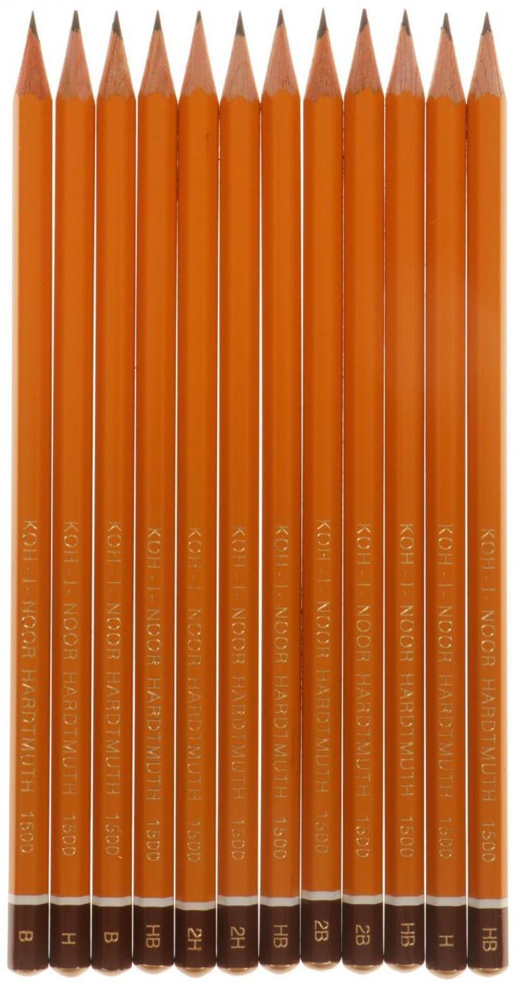 Набор карандашей чернографитных разной твердости 12 штук Koh-I-Noor 1500/12, 3B-3H