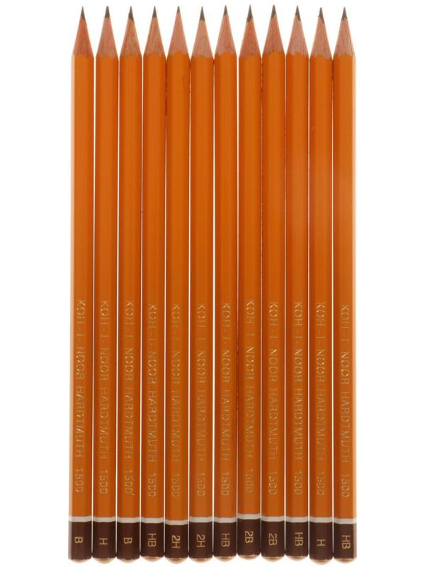 Набор карандашей чернографитных разной твердости 12 штук Koh-I-Noor 1500/12, 3B-3H