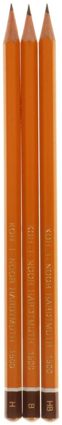 Набор карандашей чернографитных разной твердости 3 штуки Koh-I-Noor 1500/3, HB, B, H, в пакете