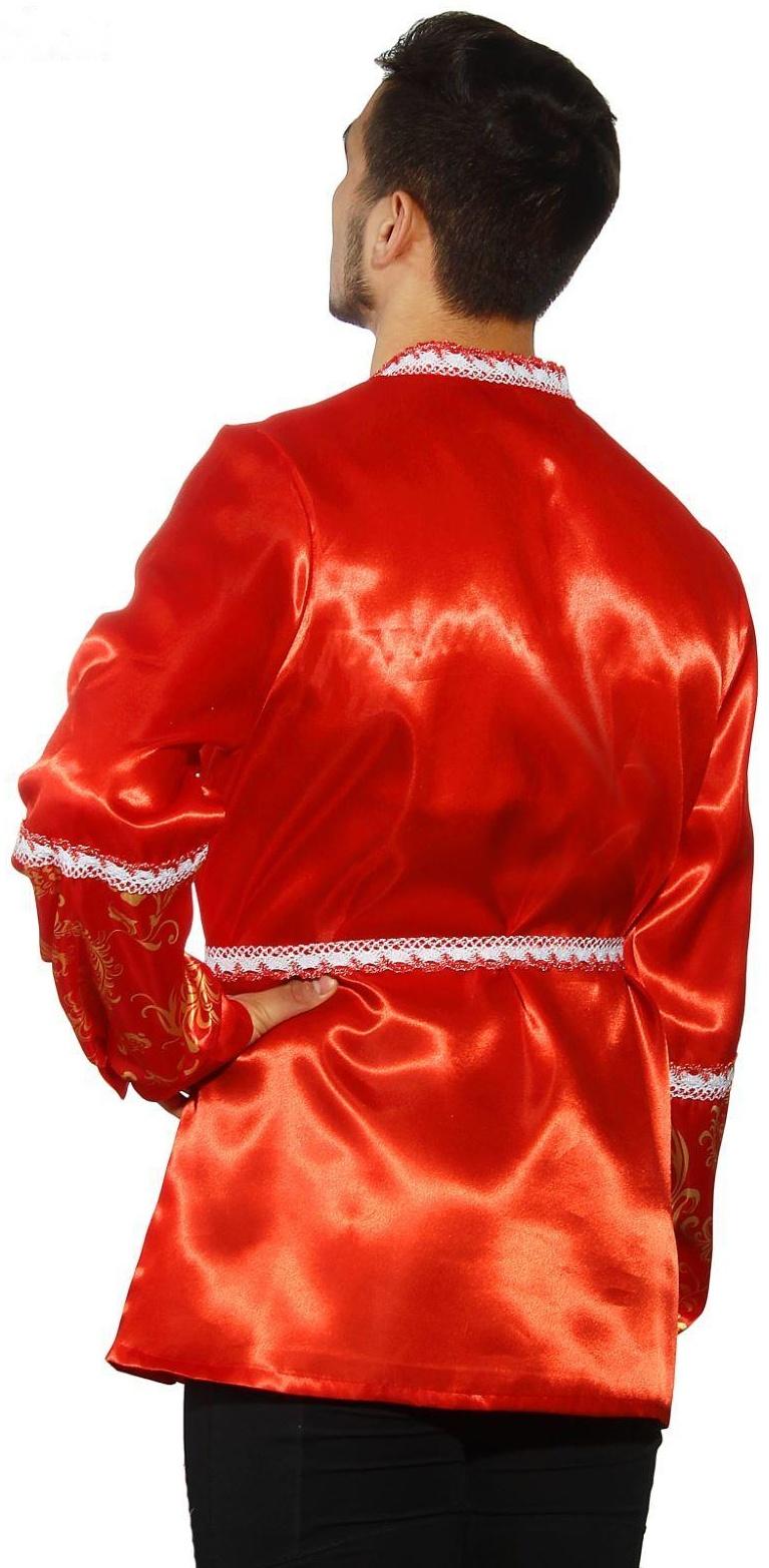 Русская мужская рубаха с кокеткой, цвет красный, р-р 48-50, рост 182 см