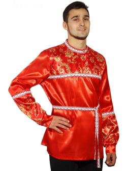 Русская мужская рубаха с кокеткой, цвет красный, р-р 48-50, рост 182 см