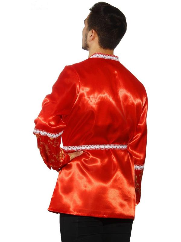 Русская мужская рубаха с кокеткой, цвет красный, р-р 48-50, рост 182 см