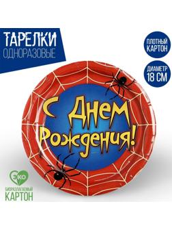 Тарелка бумажная «С днём рождения», паутина, 18 см, набор 6 шт.