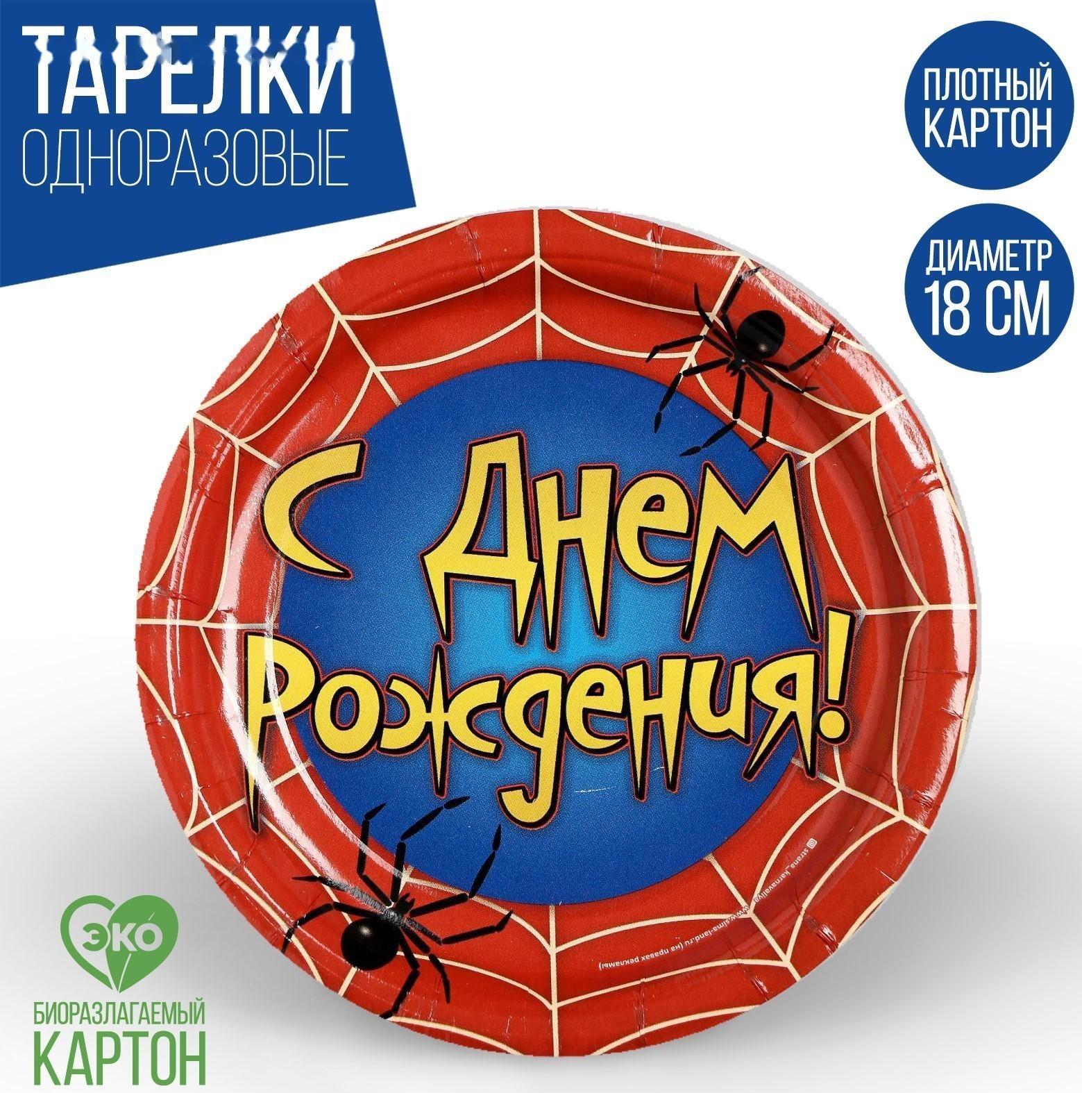 Тарелка бумажная «С днём рождения», паутина, 18 см
