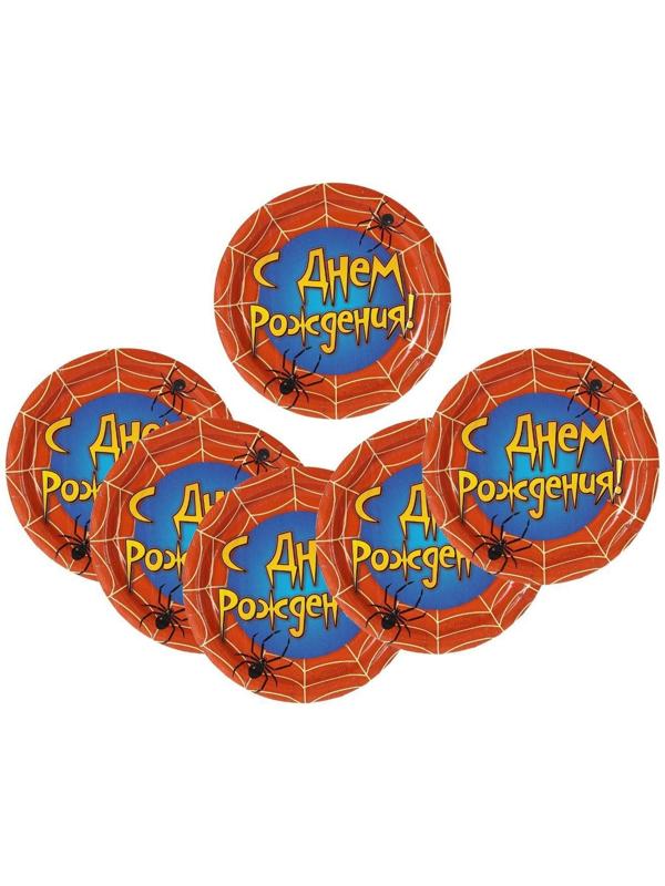 Тарелка бумажная «С днём рождения», паутина, 18 см