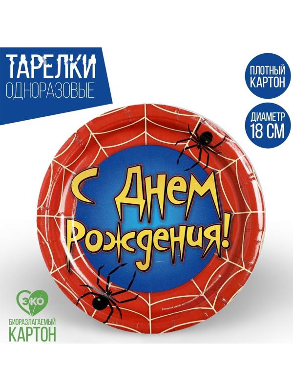 Тарелка бумажная «С днём рождения», паутина, 18 см