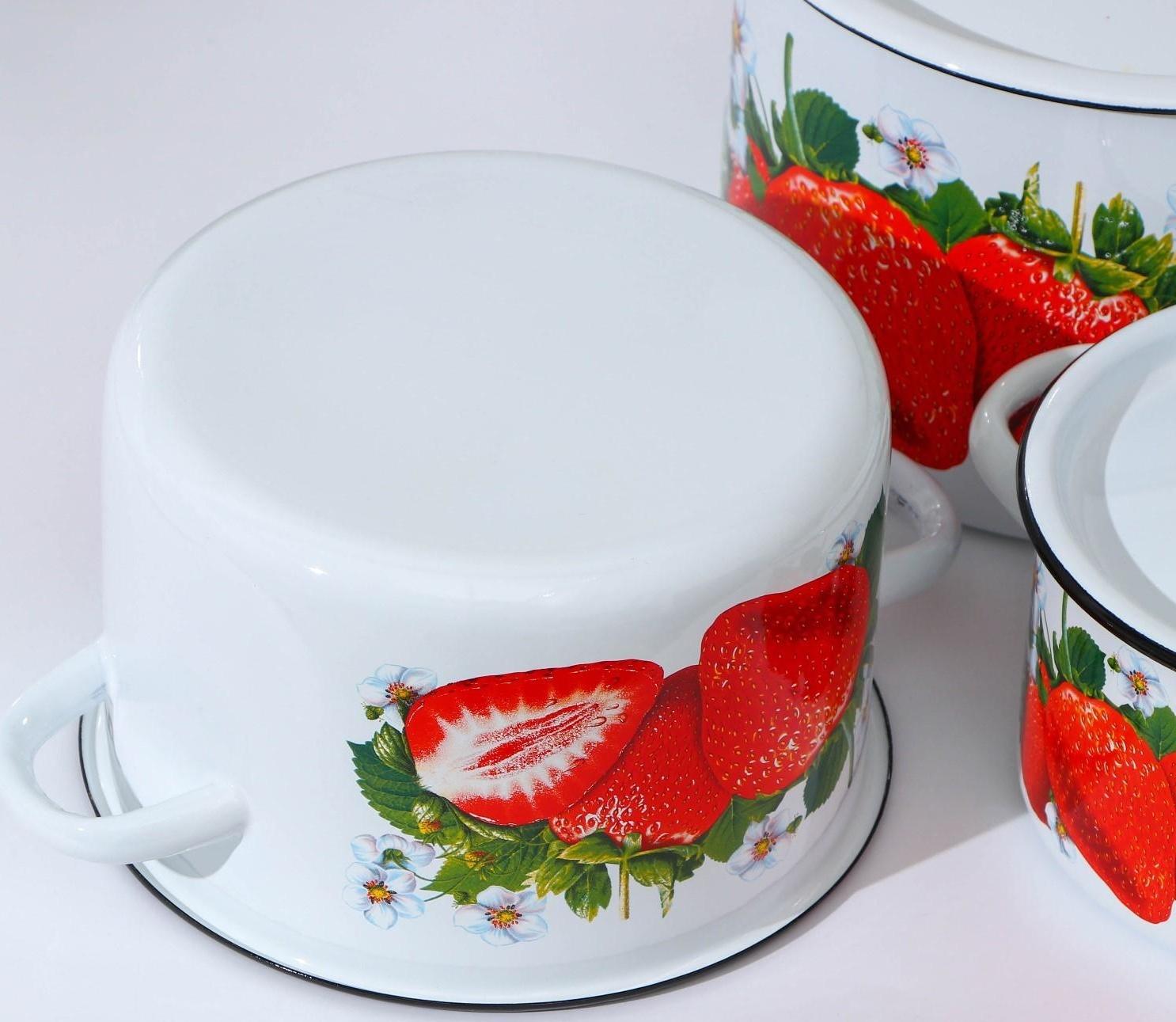 Набор кастрюль «Клубника садовая», 3 предмета: 1,5 л, 2,9 л, 4,5 л, индукция, цвет белый