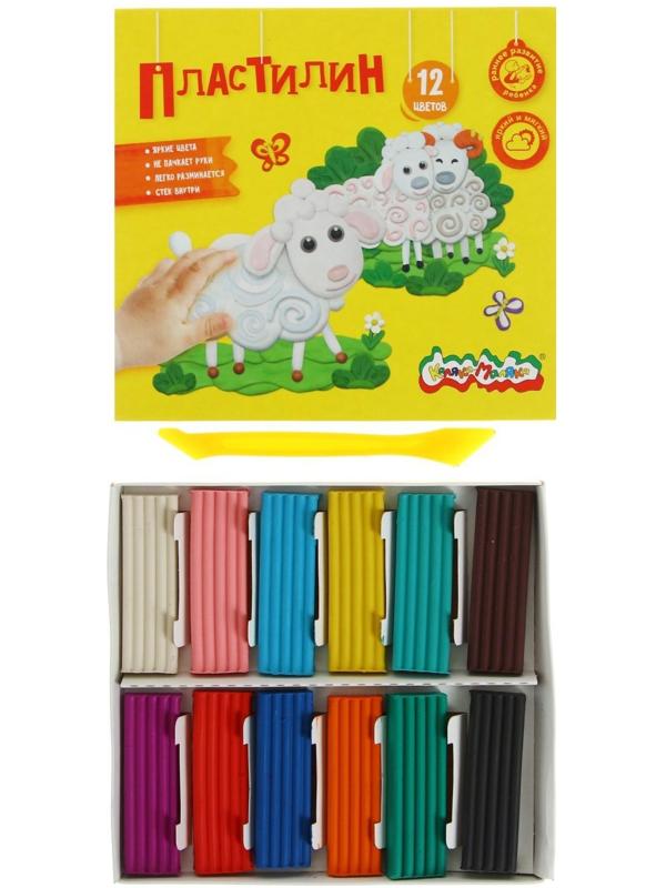 Пластилин 12 цветов 180 г «Каляка-Маляка», со стеком