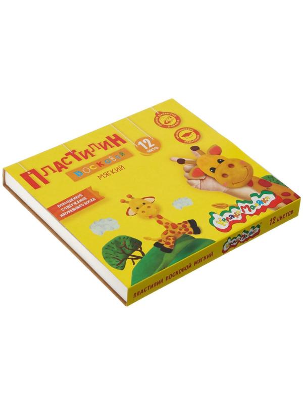 Пластилин мягкий (восковой) 12 цветов 180 г «Каляка-Маляка», со стеком