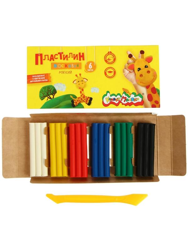Пластилин мягкий (восковой) 6 цветов 90 г 