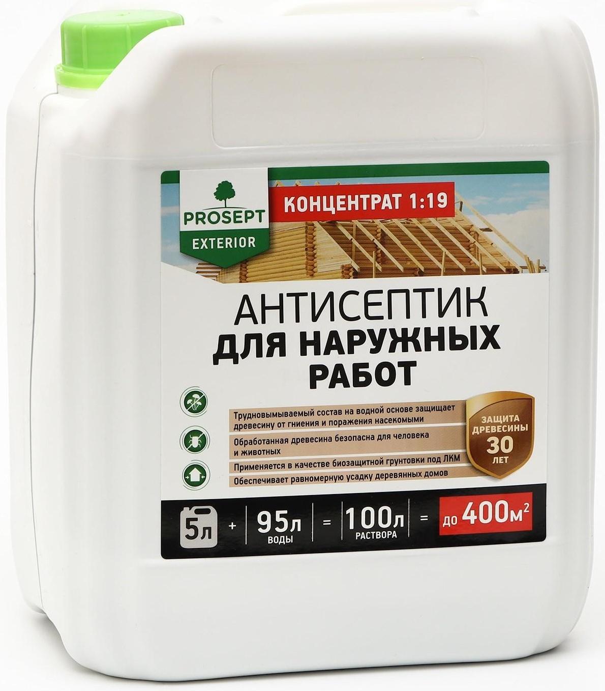 Антисептик для наружных работ Prosept Exterior, концентрат 1:19, 5л