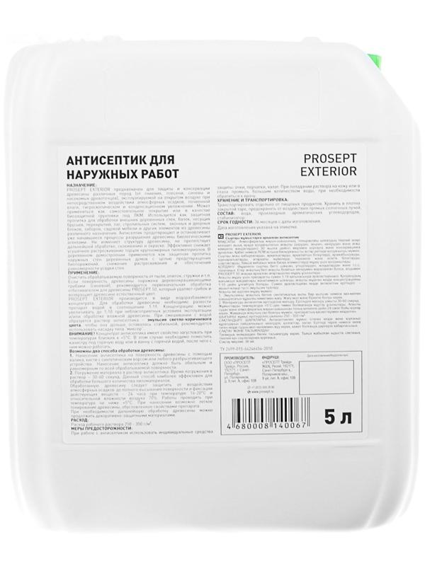 Антисептик для наружных работ Prosept Exterior, концентрат 1:19, 5л