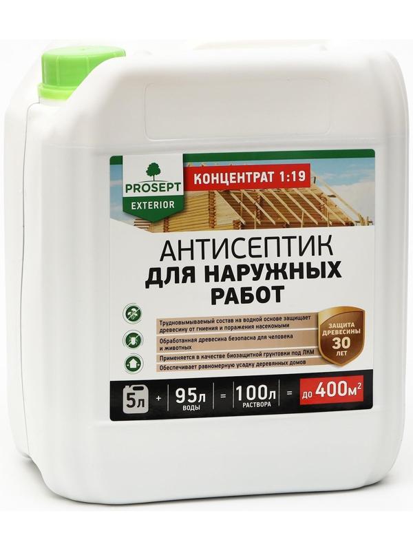 Антисептик для наружных работ Prosept Exterior, концентрат 1:19, 5л