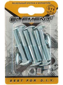 Болт мебельный Element, DIN603, 6х40 мм, с гайкой, оцинкованный, на блистере 8 шт.