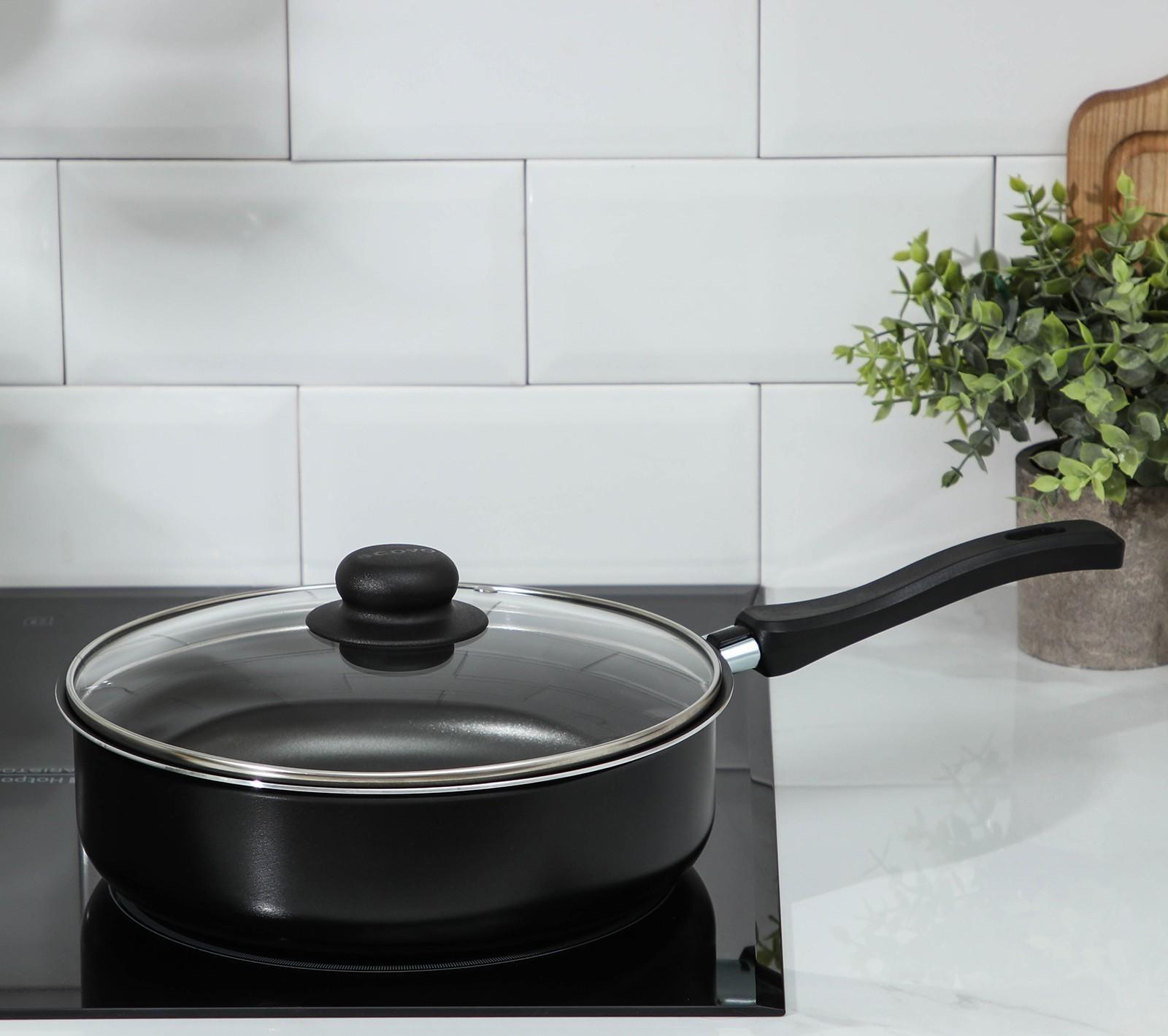 Сотейник Promo, 2,8 л, d=24 см, стеклянная крышка, пластиковая ручка, антипригарное покрытие, цвет чёрный