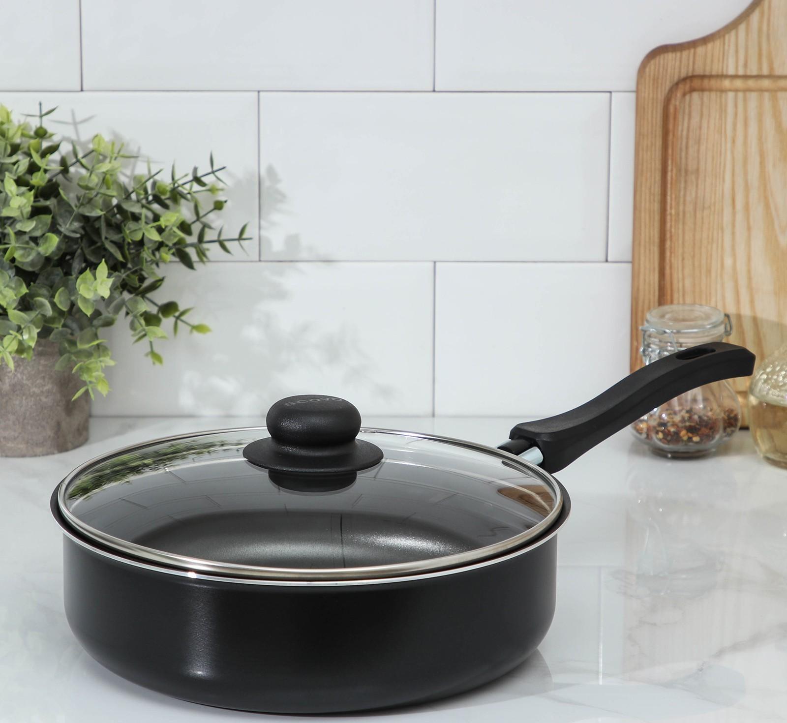 Сотейник Promo, 2,8 л, d=24 см, стеклянная крышка, пластиковая ручка, антипригарное покрытие, цвет чёрный