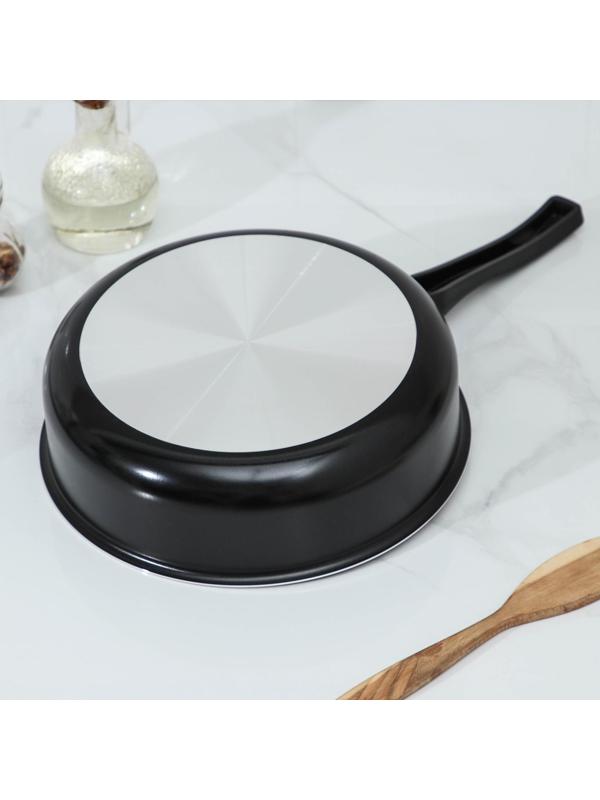 Сотейник Promo, 2,8 л, d=24 см, стеклянная крышка, пластиковая ручка, антипригарное покрытие, цвет чёрный