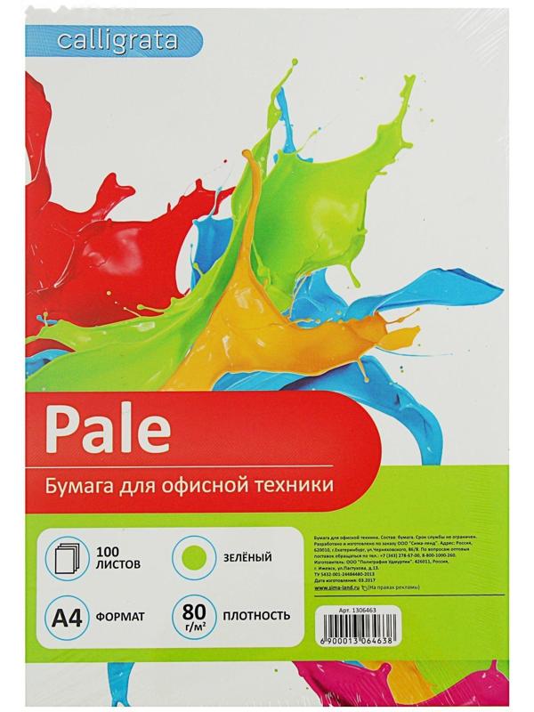 Бумага цветная А4, 100 листов Calligrata Пастель, зелёная, 80 г/м²