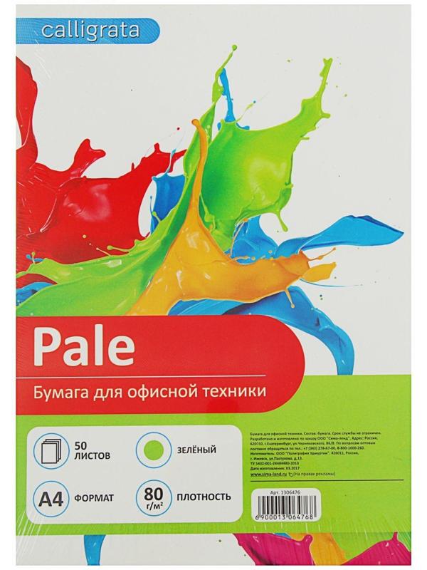 Бумага цветная А4, 50 листов Calligrata Пастель, зелёная, 80 г/м²