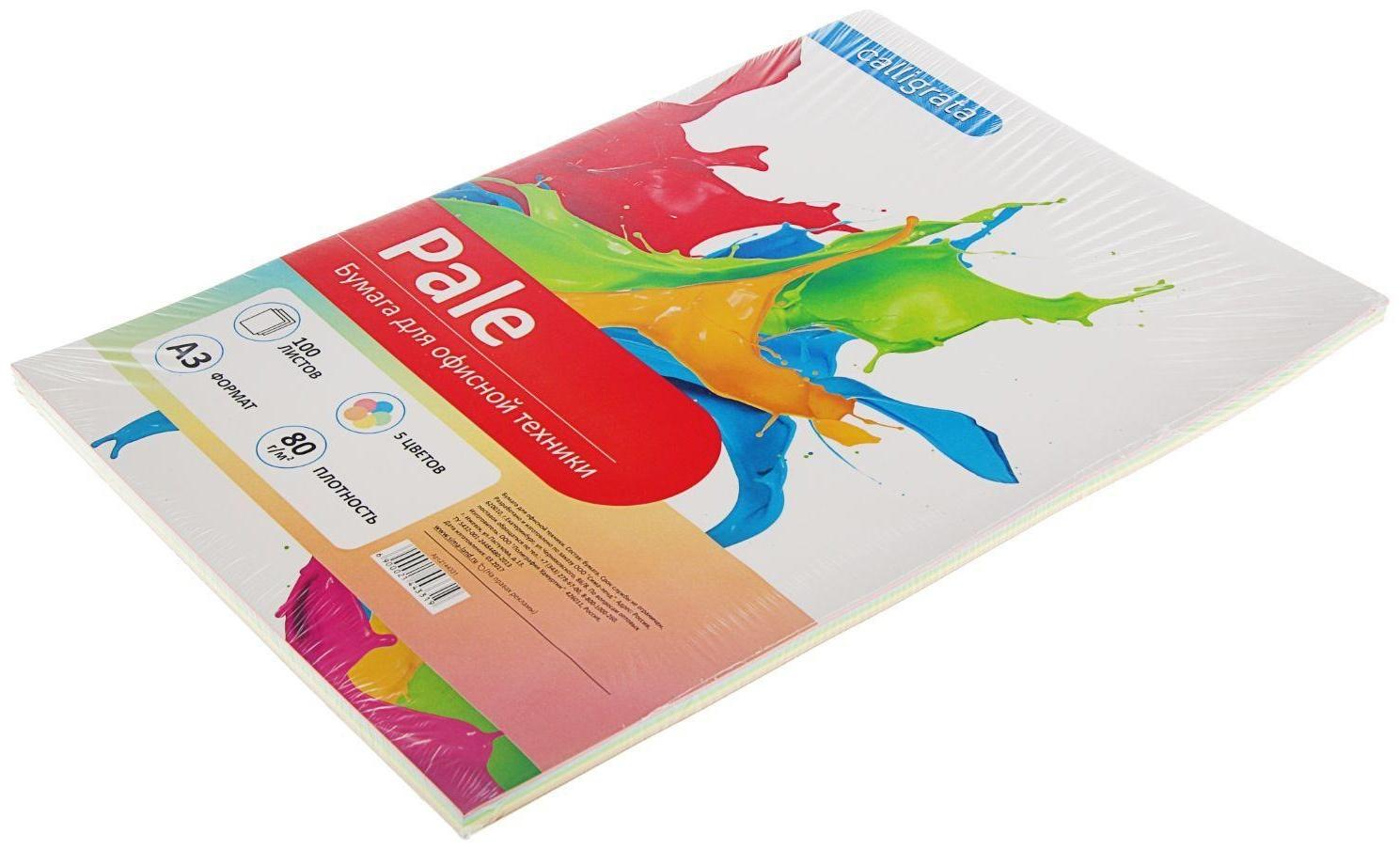 Бумага цветная А3, 100 листов Calligrata Пастель, 5 цветов, 80 г/м²