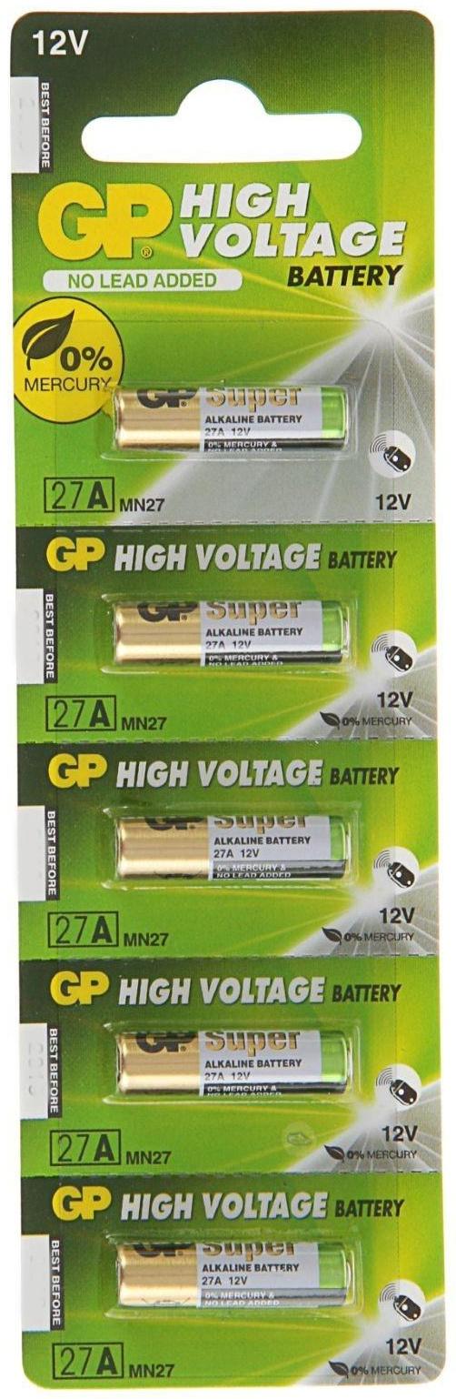 Батарейка алкалиновая GP Mercury Free, А27 (27A, MN27)-5BL, 12В, блистер, 5 шт.