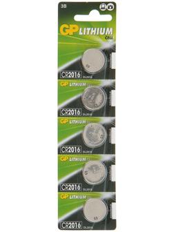 Батарейка литиевая GP, CR2016-5BL, 3В, блистер, 5 шт.