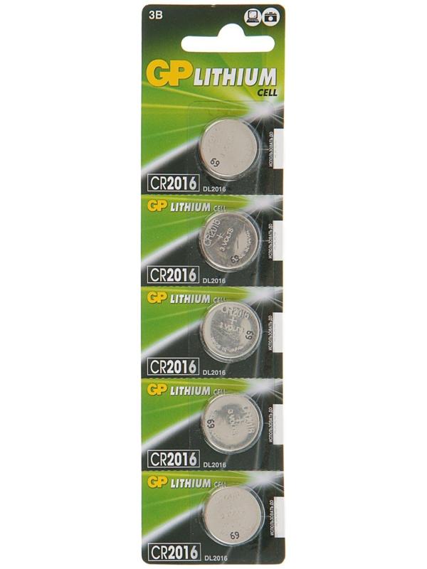 Батарейка литиевая GP, CR2016-5BL, 3В, блистер, 5 шт.