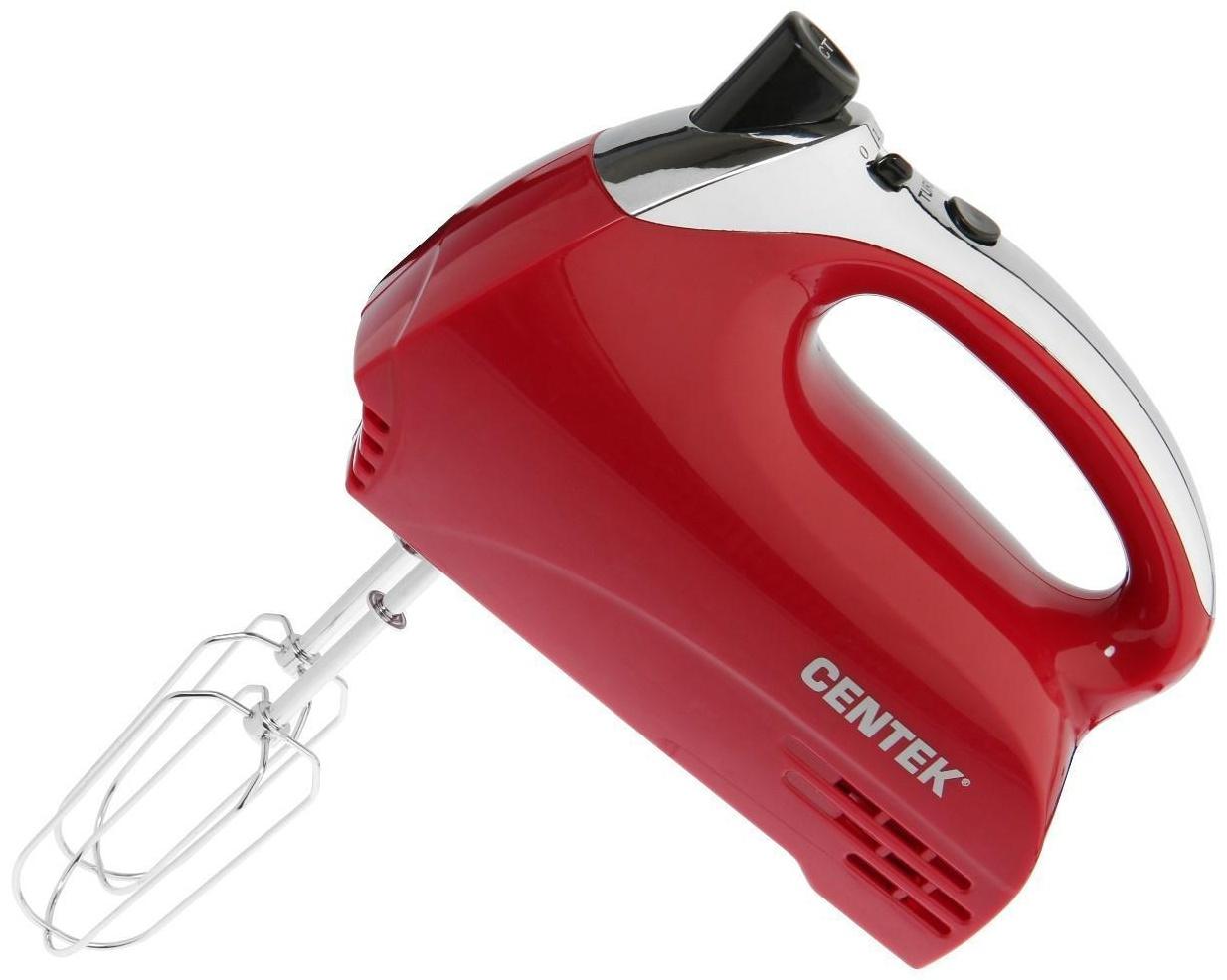 Миксер Centek CT-1118, ручной, 350 Вт, 5 скоростей, 4 насадки, красный