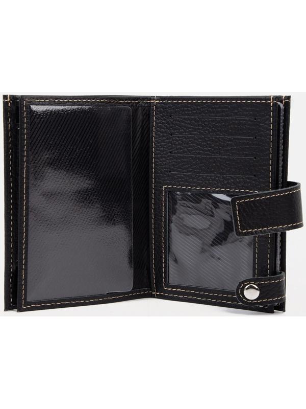 Портмоне на кнопке, отдел для автодокументов и паспорта, цвет чёрный