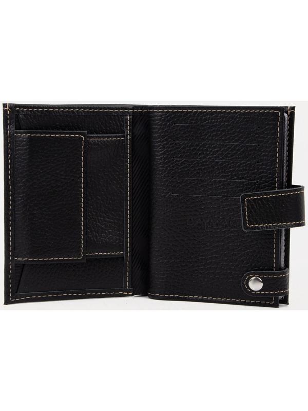 Портмоне на кнопке, отдел для автодокументов и паспорта, цвет чёрный