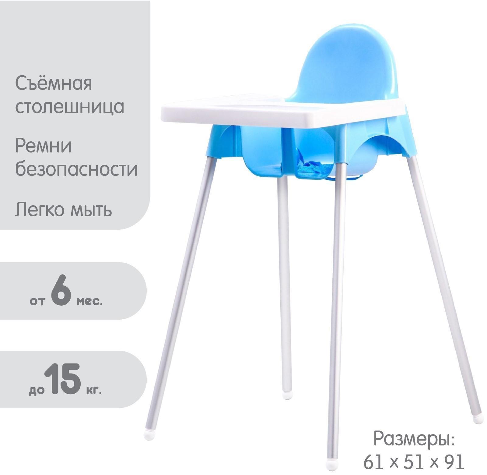 Стульчик для кормления пластиковый, цвет голубой