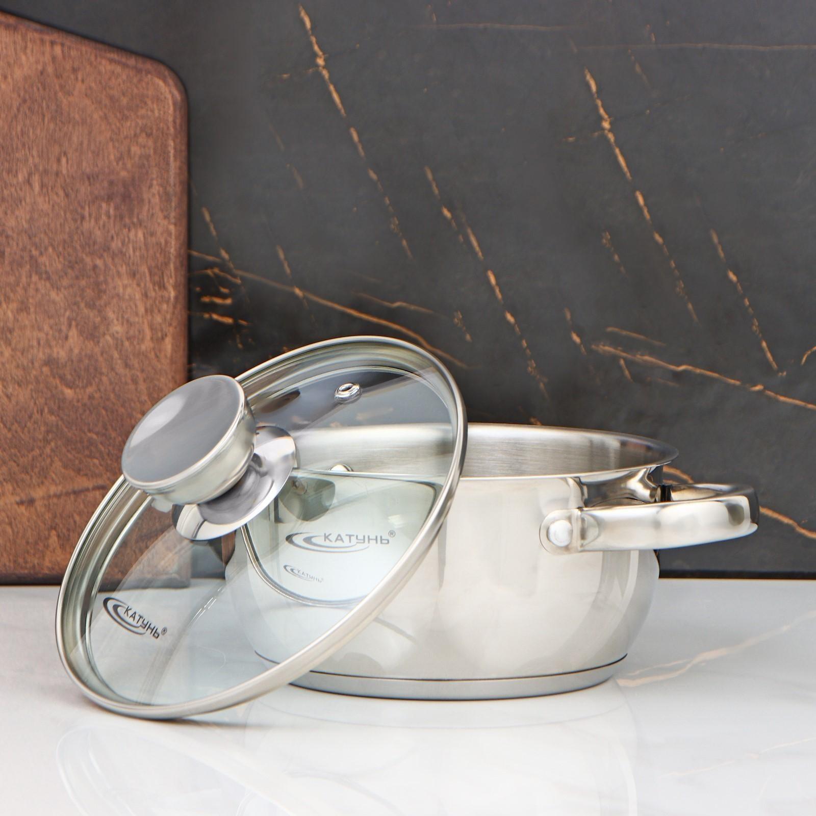 Кастрюля «Антея», 1,5 л, d=16 см, стеклянная крышка, капсульное дно, цвет хромированный