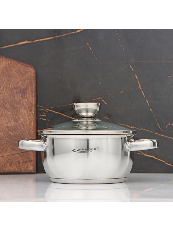 Кастрюля «Антея», 1,5 л, d=16 см, стеклянная крышка, капсульное дно, цвет хромированный