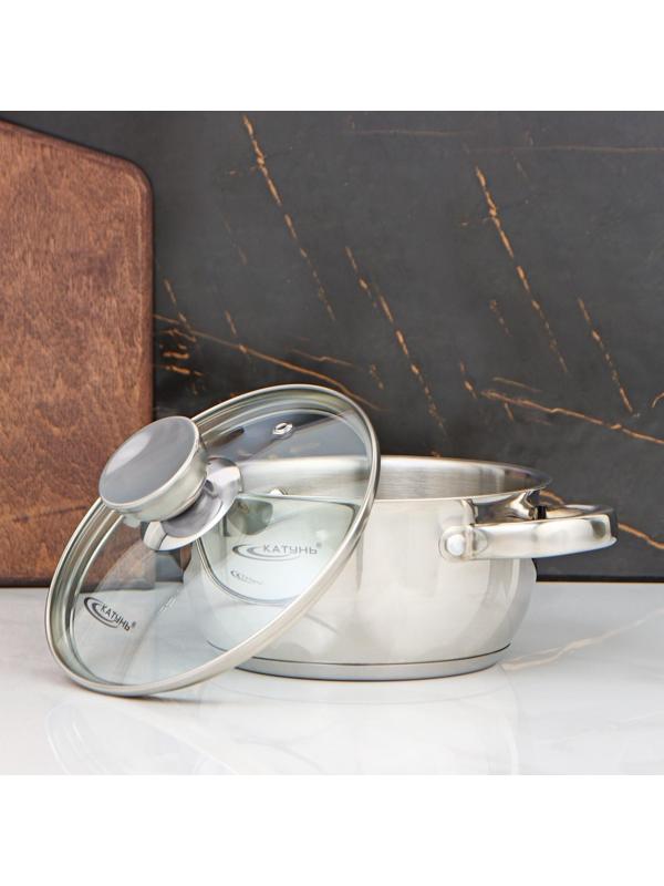 Кастрюля «Антея», 1,5 л, d=16 см, стеклянная крышка, капсульное дно, цвет хромированный