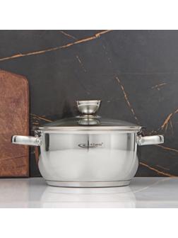 Кастрюля «Антея», 3 л, d=20 см, капсульное дно, стеклянная крышка, цвет хромированный