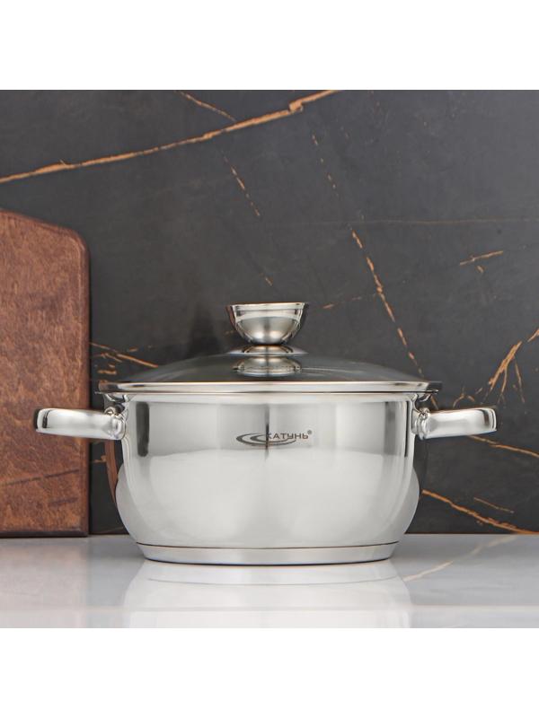 Кастрюля «Антея», 3 л, d=20 см, капсульное дно, стеклянная крышка, цвет хромированный