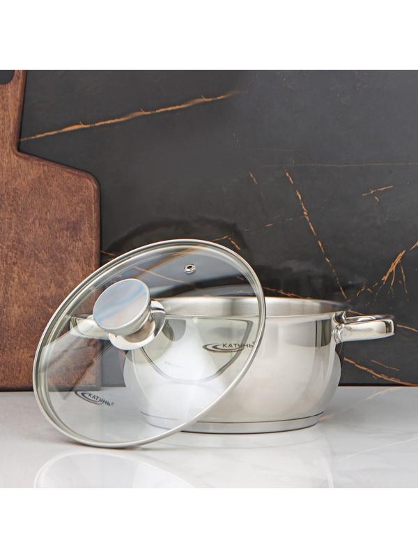 Кастрюля «Антея», 3 л, d=20 см, капсульное дно, стеклянная крышка, цвет хромированный