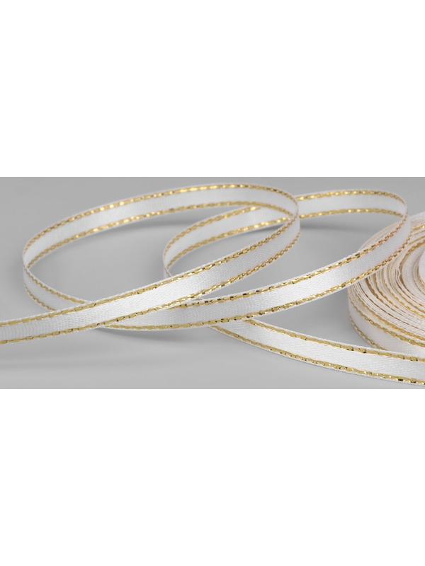 Лента атласная «Золотые нити», 6 мм × 23 ± 1 м, цвет белый №001