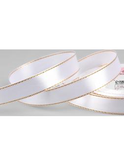 Лента атласная «Золотые нити», 15 мм × 23 ± 1 м, цвет белый №001